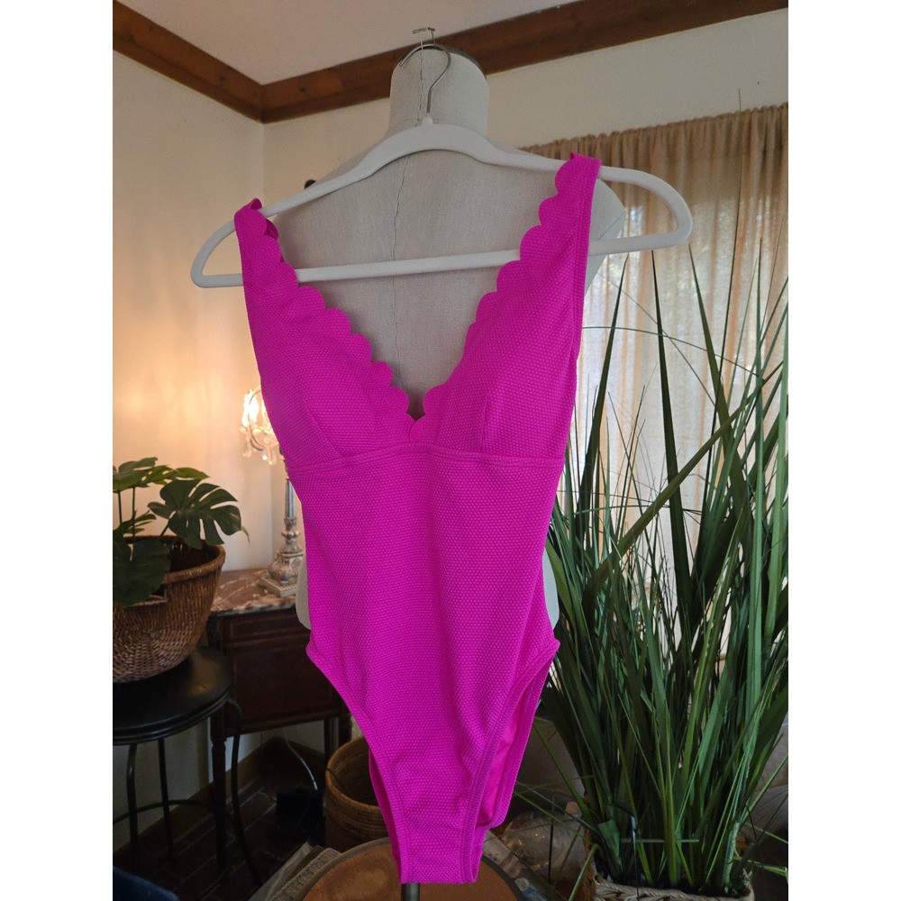 KATE SPADE - New York Scalloped Textured One Piece Swimsuit Hot Pink XS NEW
